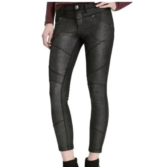 Free People Black Shimmer Moto Pants - Picture 1 of 4